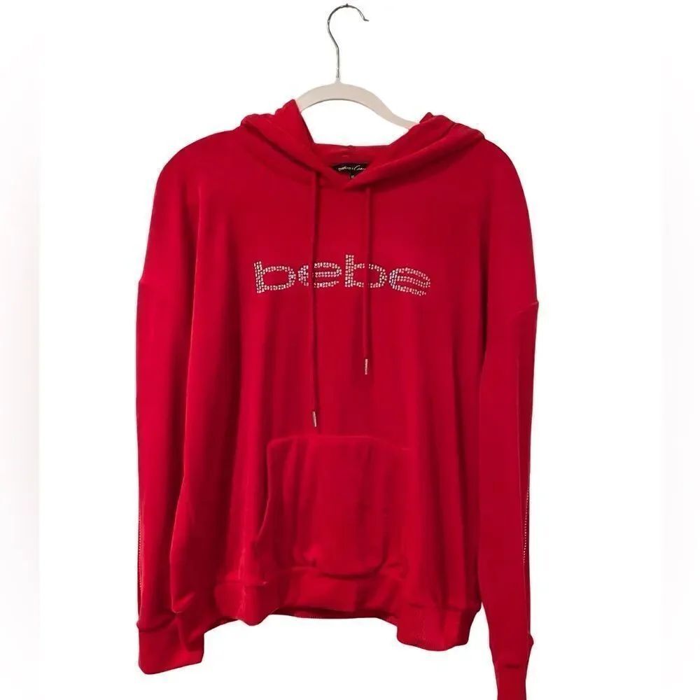 Bebe Vibrant Red Hoodie with Rhinestone Logo